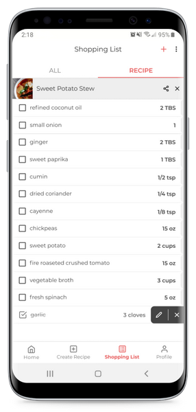 The final version of the shopping list.