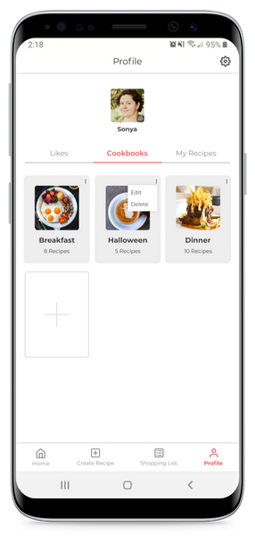 A high-fidelity mockup of a Dlish user's cookbooks.