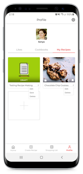 A high-fidelity mockup of a Dlish user's recipes.