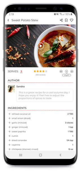 A high-fidelity mockup of Dlish recipe details.