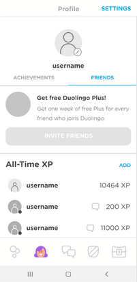 A wireframe of the Duolingo friend list.