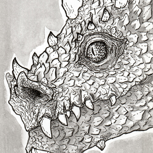 Painting of a dragon head.