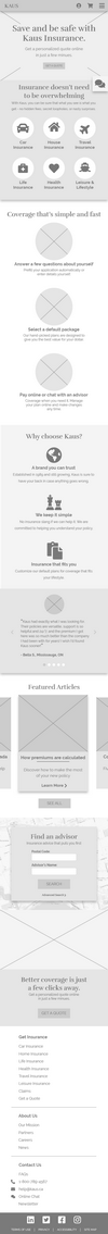 A mobile wireframe of the Kaus homepage.